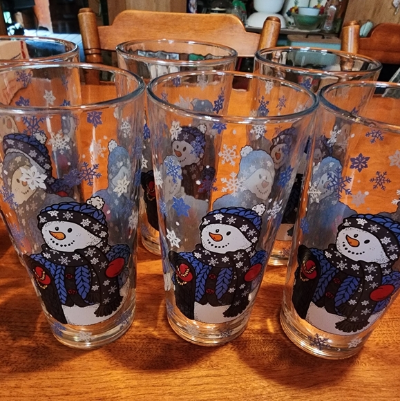 Vintage Snowman Snowflake KIG Indonesia Glassware 12oz Set of 5 - Picture 5 of 5